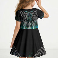Aotearoa Maori Iwi Heritage Kid Short Sleeve Dress Ngati Kahungunu Paua Shell Turquoise LT7 - Polynesian Pride