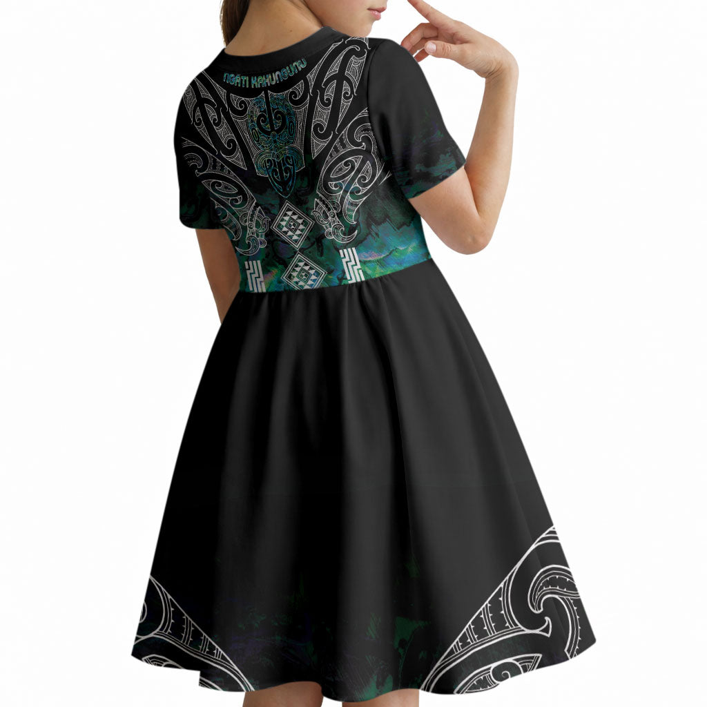 Aotearoa Maori Iwi Heritage Kid Short Sleeve Dress Ngati Kahungunu Paua Shell Turquoise LT7 - Polynesian Pride