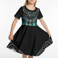 Aotearoa Maori Iwi Heritage Kid Short Sleeve Dress Ngati Kahungunu Paua Shell Turquoise LT7 - Polynesian Pride