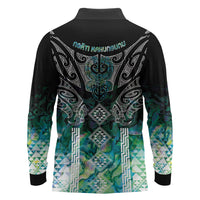 Aotearoa Maori Iwi Heritage Long Sleeve Polo Shirt Ngati Kahungunu Paua Shell Turquoise LT7 - Polynesian Pride