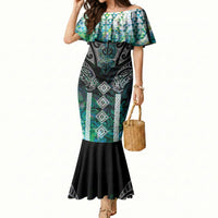 Aotearoa Maori Iwi Heritage Mermaid Dress Ngati Kahungunu Paua Shell Turquoise LT7 Women Green Blue - Polynesian Pride