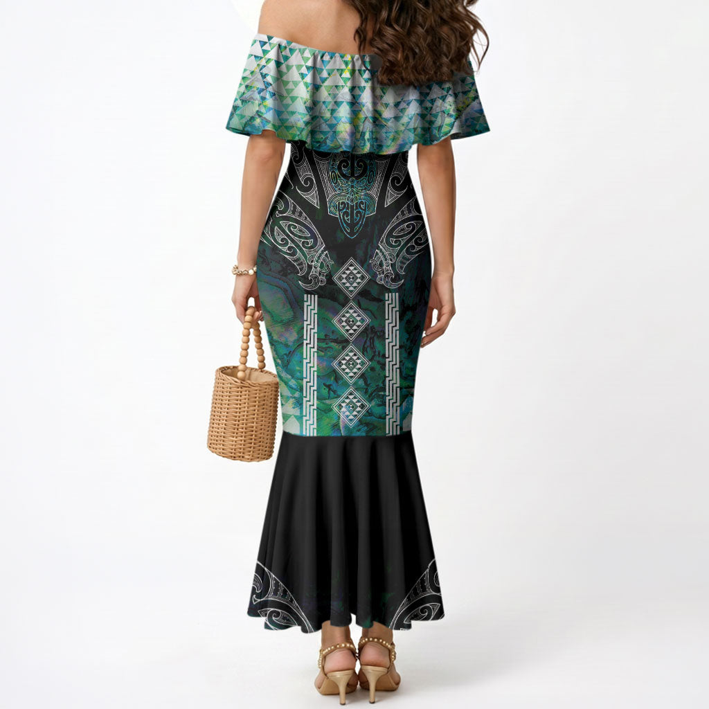 Aotearoa Maori Iwi Heritage Mermaid Dress Ngati Kahungunu Paua Shell Turquoise LT7 - Polynesian Pride