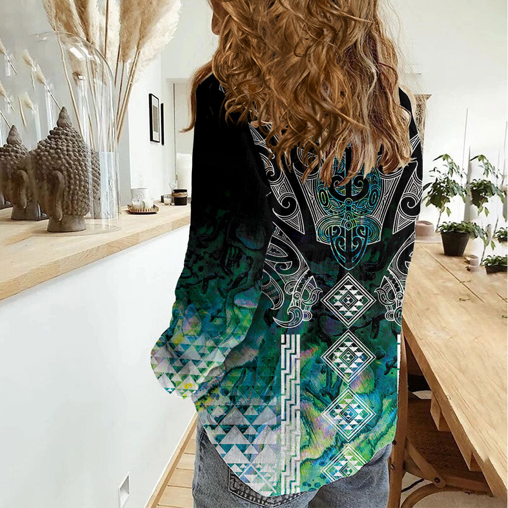 Aotearoa Maori Iwi Heritage Women Casual Shirt Ngati Kahungunu Paua Shell Turquoise LT7 - Polynesian Pride