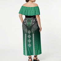 Aotearoa Maori Iwi Heritage Off Shoulder Maxi Dress Ngai Tahu Pounamu Green LT7 - Polynesian Pride