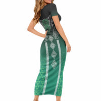 Aotearoa Maori Iwi Heritage Short Sleeve Bodycon Dress Ngai Tahu Pounamu Green LT7 - Polynesian Pride
