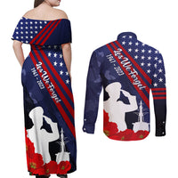 Pearl Harbor Remembrance Day Couples Matching Off Shoulder Maxi Dress and Long Sleeve Button Shirt Poppy Mix Style LT7 - Polynesian Pride