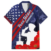 Pearl Harbor Remembrance Day Family Matching Off Shoulder Short Dress and Hawaiian Shirt Poppy Mix Style LT7 Dad's Shirt - Short Sleeve Navy Blue - Polynesian Pride