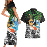 Tropical Christmas Polynesian Couples Matching Short Sleeve Bodycon Dress and Hawaiian Shirt Funny Surfing Pineapple LT7 - Polynesian Pride