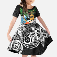 Tropical Christmas Polynesian Family Matching Long Sleeve Bodycon Dress and Hawaiian Shirt Funny Surfing Pineapple LT7 Daughter's Dress Black - Polynesian Pride