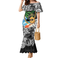 Tropical Christmas Polynesian Family Matching Mermaid Dress and Hawaiian Shirt Funny Surfing Pineapple LT7 Mom's Dress Black - Polynesian Pride