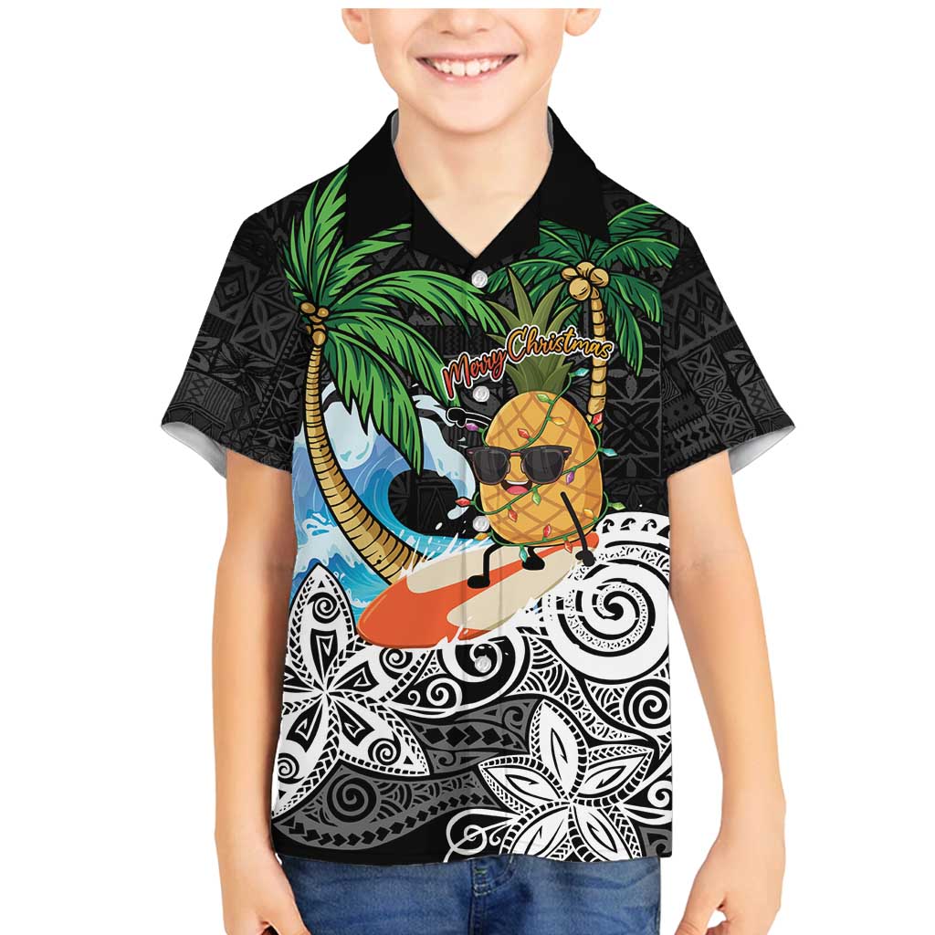 Tropical Christmas Polynesian Family Matching Mermaid Dress and Hawaiian Shirt Funny Surfing Pineapple LT7 Son's Shirt Black - Polynesian Pride