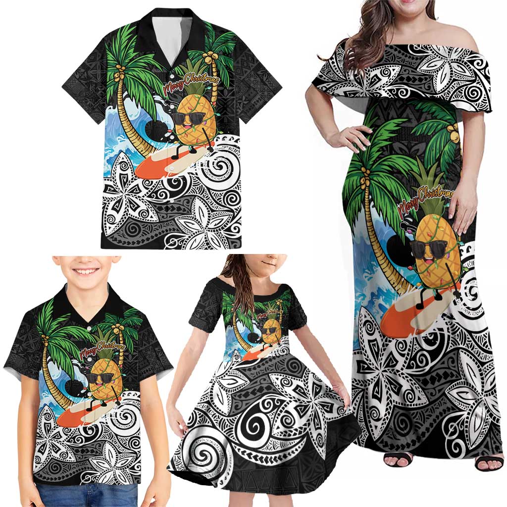 Tropical Christmas Polynesian Family Matching Off Shoulder Maxi Dress and Hawaiian Shirt Funny Surfing Pineapple LT7 - Polynesian Pride