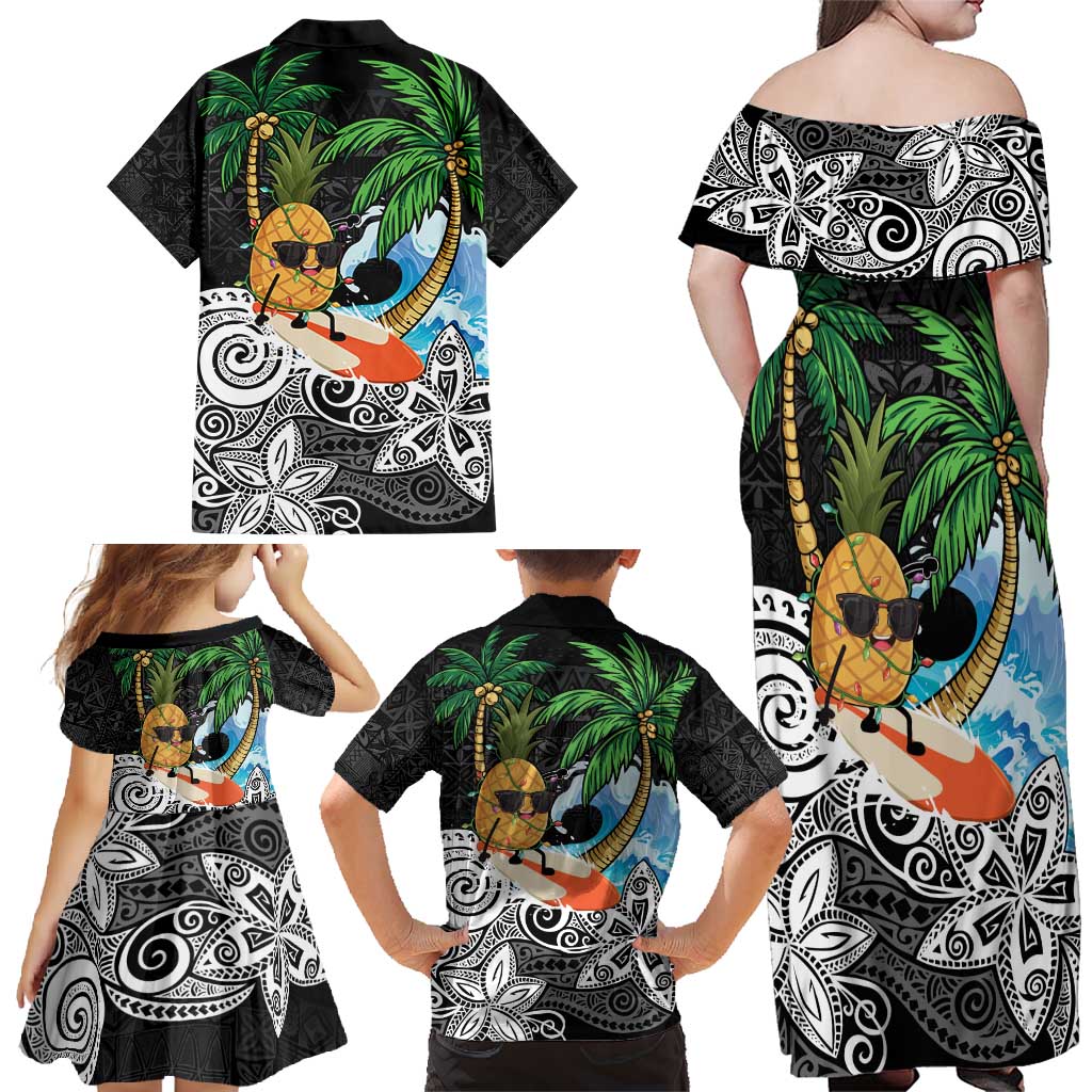 Tropical Christmas Polynesian Family Matching Off Shoulder Maxi Dress and Hawaiian Shirt Funny Surfing Pineapple LT7 - Polynesian Pride