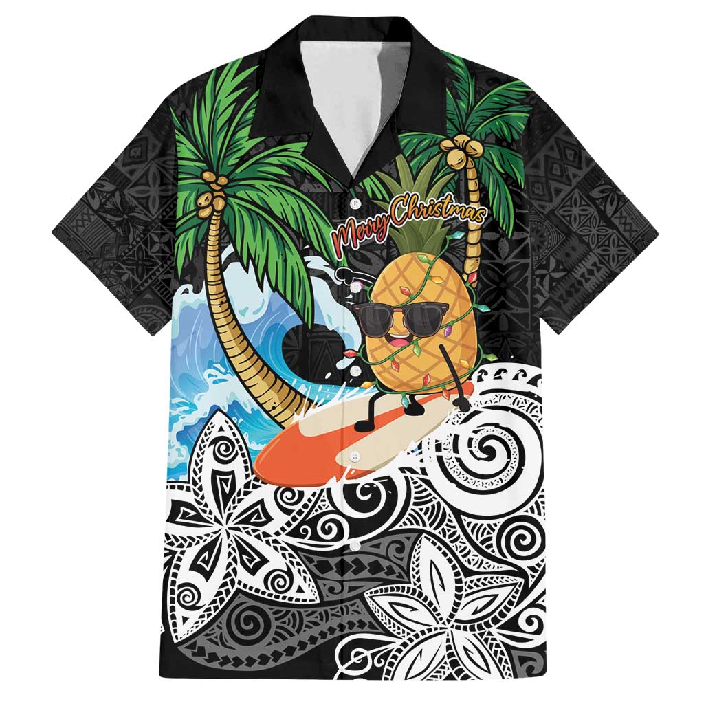Tropical Christmas Polynesian Family Matching Off Shoulder Maxi Dress and Hawaiian Shirt Funny Surfing Pineapple LT7 Dad's Shirt - Short Sleeve Black - Polynesian Pride