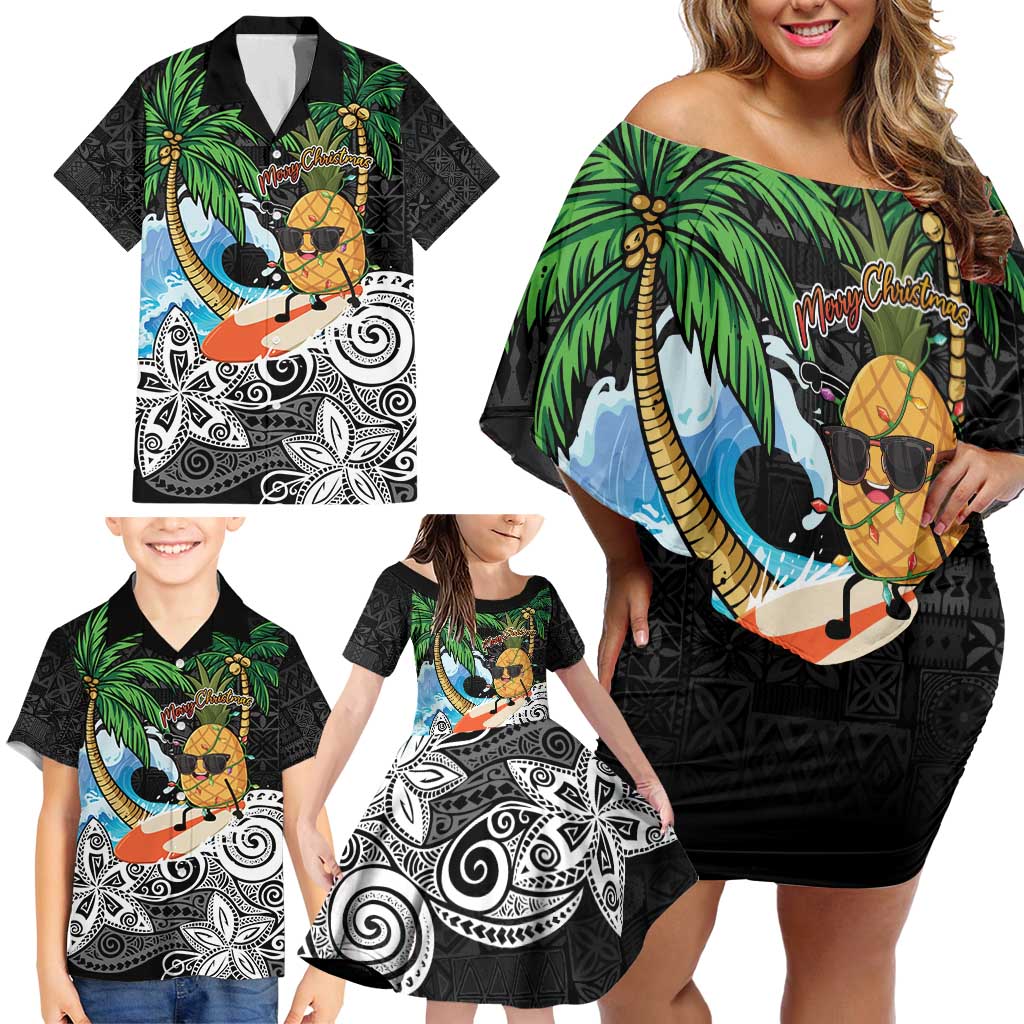 Tropical Christmas Polynesian Family Matching Off Shoulder Short Dress and Hawaiian Shirt Funny Surfing Pineapple LT7 - Polynesian Pride