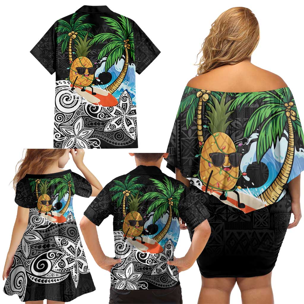 Tropical Christmas Polynesian Family Matching Off Shoulder Short Dress and Hawaiian Shirt Funny Surfing Pineapple LT7 - Polynesian Pride