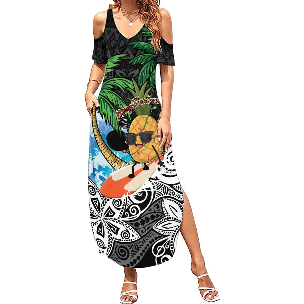 Tropical Christmas Polynesian Family Matching Summer Maxi Dress and Hawaiian Shirt Funny Surfing Pineapple LT7 Mom's Dress Black - Polynesian Pride