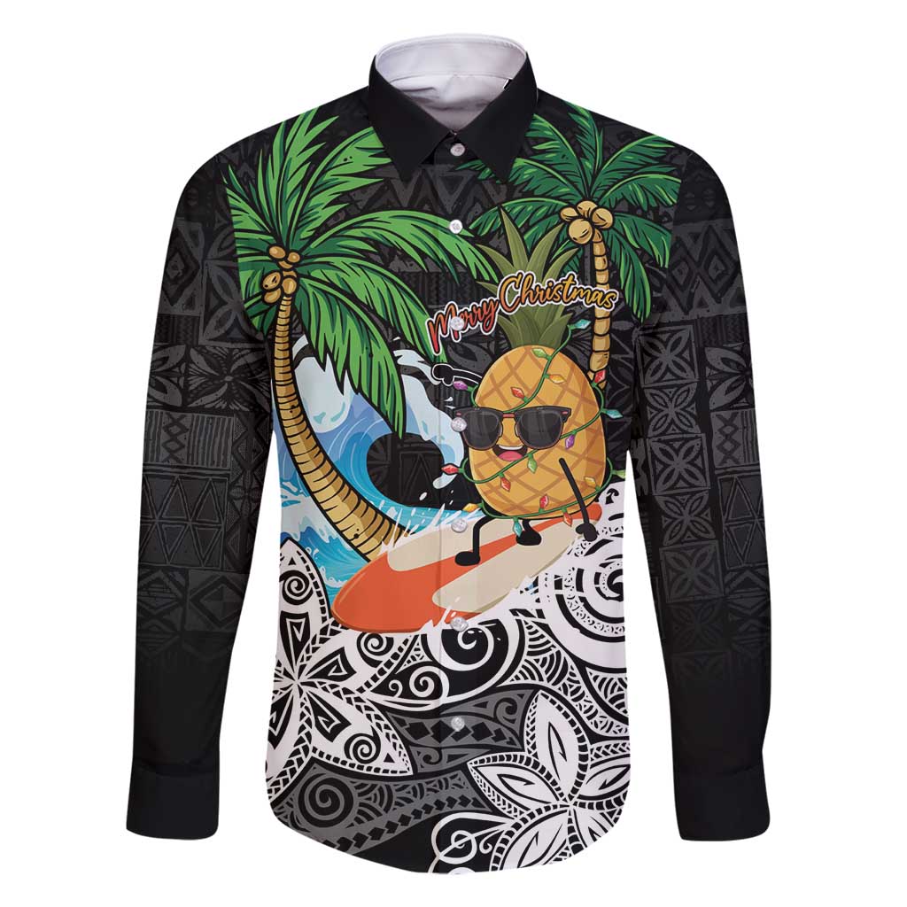 Tropical Christmas Polynesian Family Matching Tank Maxi Dress and Hawaiian Shirt Funny Surfing Pineapple LT7 Dad's Shirt - Long Sleeve Black - Polynesian Pride