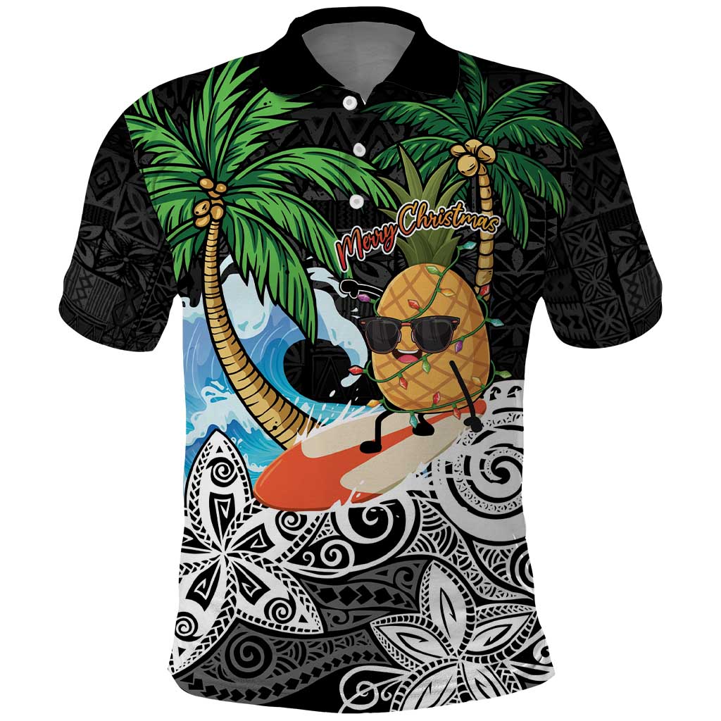 Tropical Christmas Polynesian Polo Shirt Funny Surfing Pineapple LT7 Black - Polynesian Pride