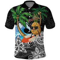Tropical Christmas Polynesian Polo Shirt Funny Surfing Pineapple LT7 Black - Polynesian Pride