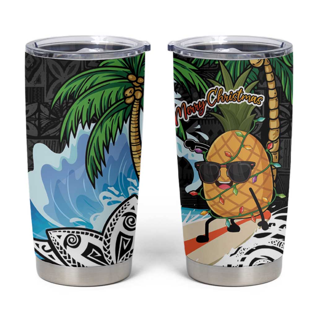 Tropical Christmas Polynesian Tumbler Cup Funny Surfing Pineapple LT7 Black - Polynesian Pride