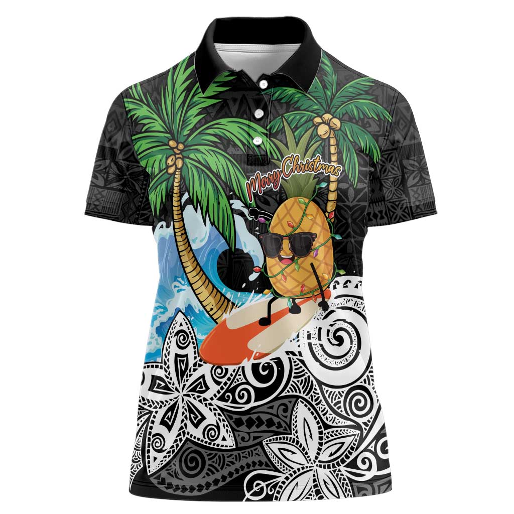 Tropical Christmas Polynesian Women Polo Shirt Funny Surfing Pineapple
