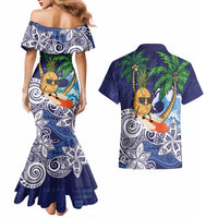 Tropical Christmas Polynesian Couples Matching Mermaid Dress and Hawaiian Shirt Funny Surfing Pineapple Blue LT7 - Polynesian Pride
