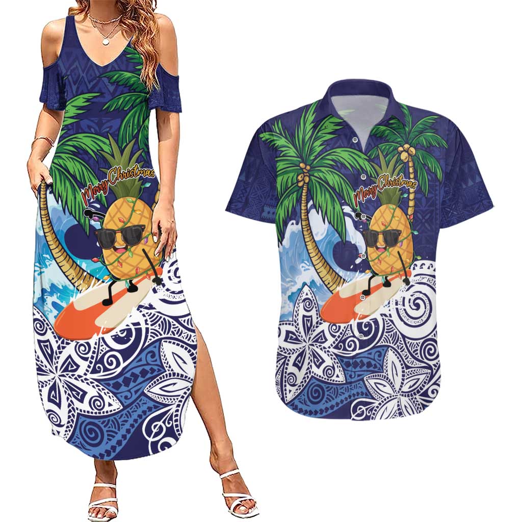 Tropical Christmas Polynesian Couples Matching Summer Maxi Dress and Hawaiian Shirt Funny Surfing Pineapple Blue LT7 Blue - Polynesian Pride