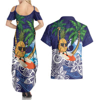 Tropical Christmas Polynesian Couples Matching Summer Maxi Dress and Hawaiian Shirt Funny Surfing Pineapple Blue LT7 - Polynesian Pride