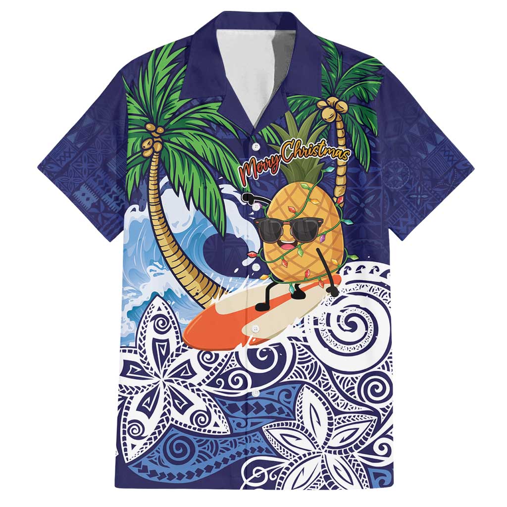 Tropical Christmas Polynesian Family Matching Long Sleeve Bodycon Dress and Hawaiian Shirt Funny Surfing Pineapple Blue LT7 Dad's Shirt - Short Sleeve Blue - Polynesian Pride