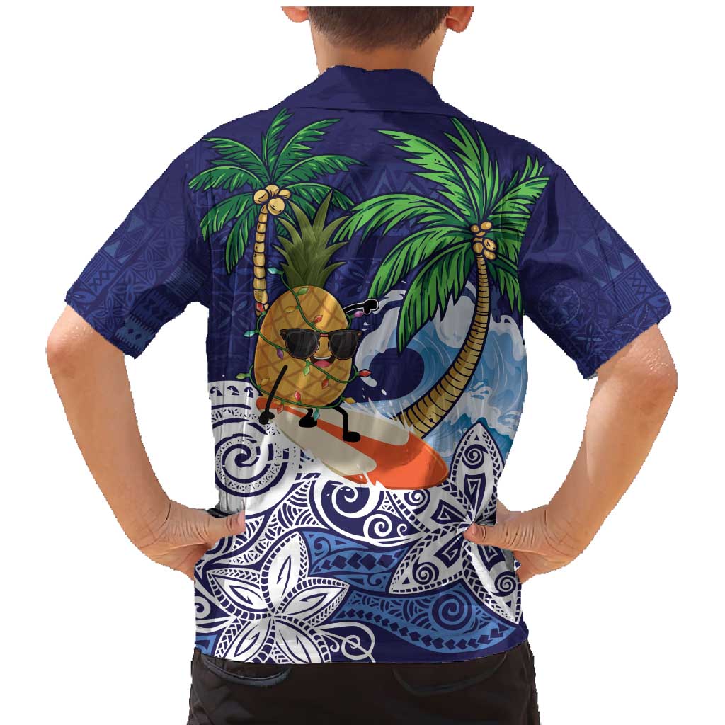 Tropical Christmas Polynesian Family Matching Mermaid Dress and Hawaiian Shirt Funny Surfing Pineapple Blue LT7 - Polynesian Pride