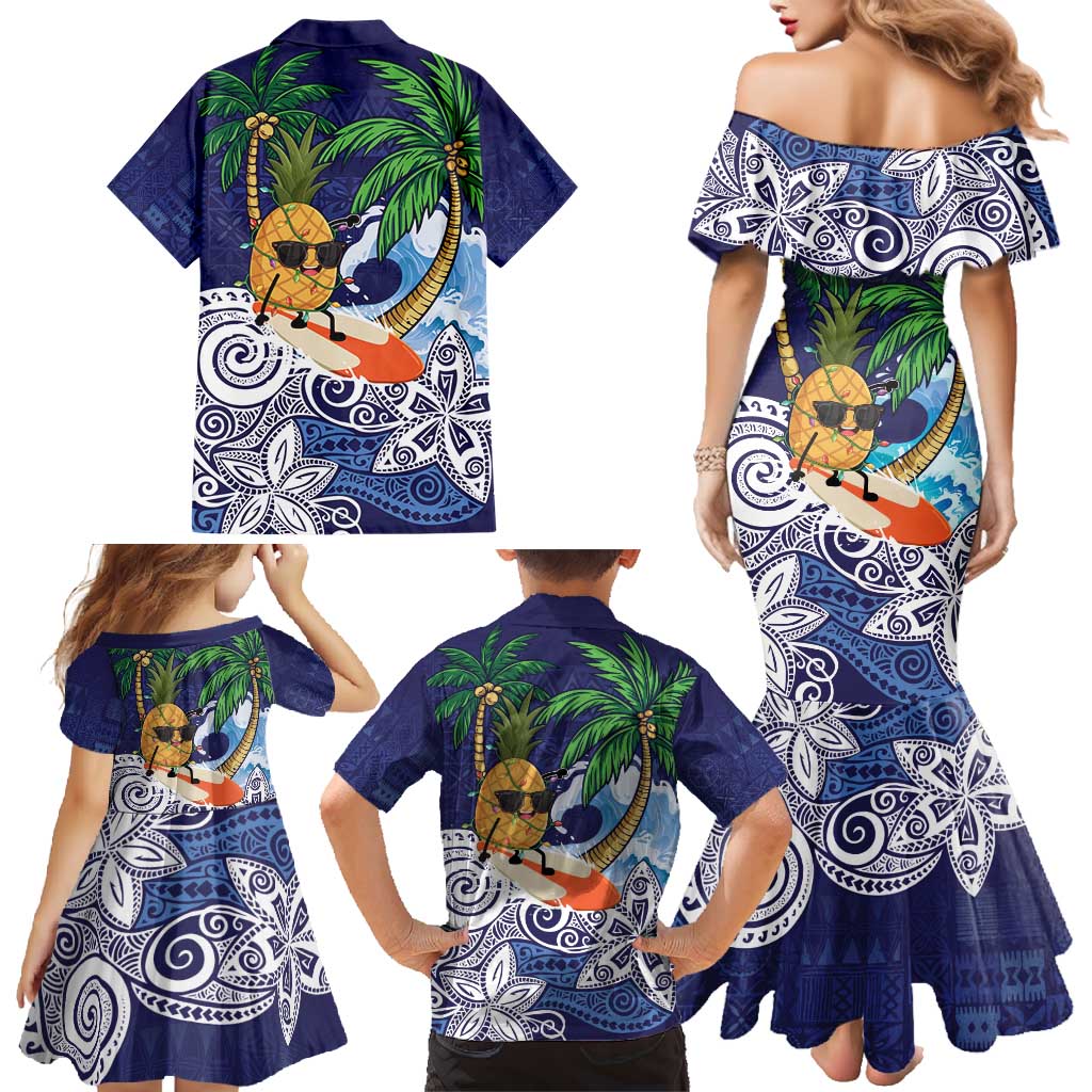 Tropical Christmas Polynesian Family Matching Mermaid Dress and Hawaiian Shirt Funny Surfing Pineapple Blue LT7 - Polynesian Pride