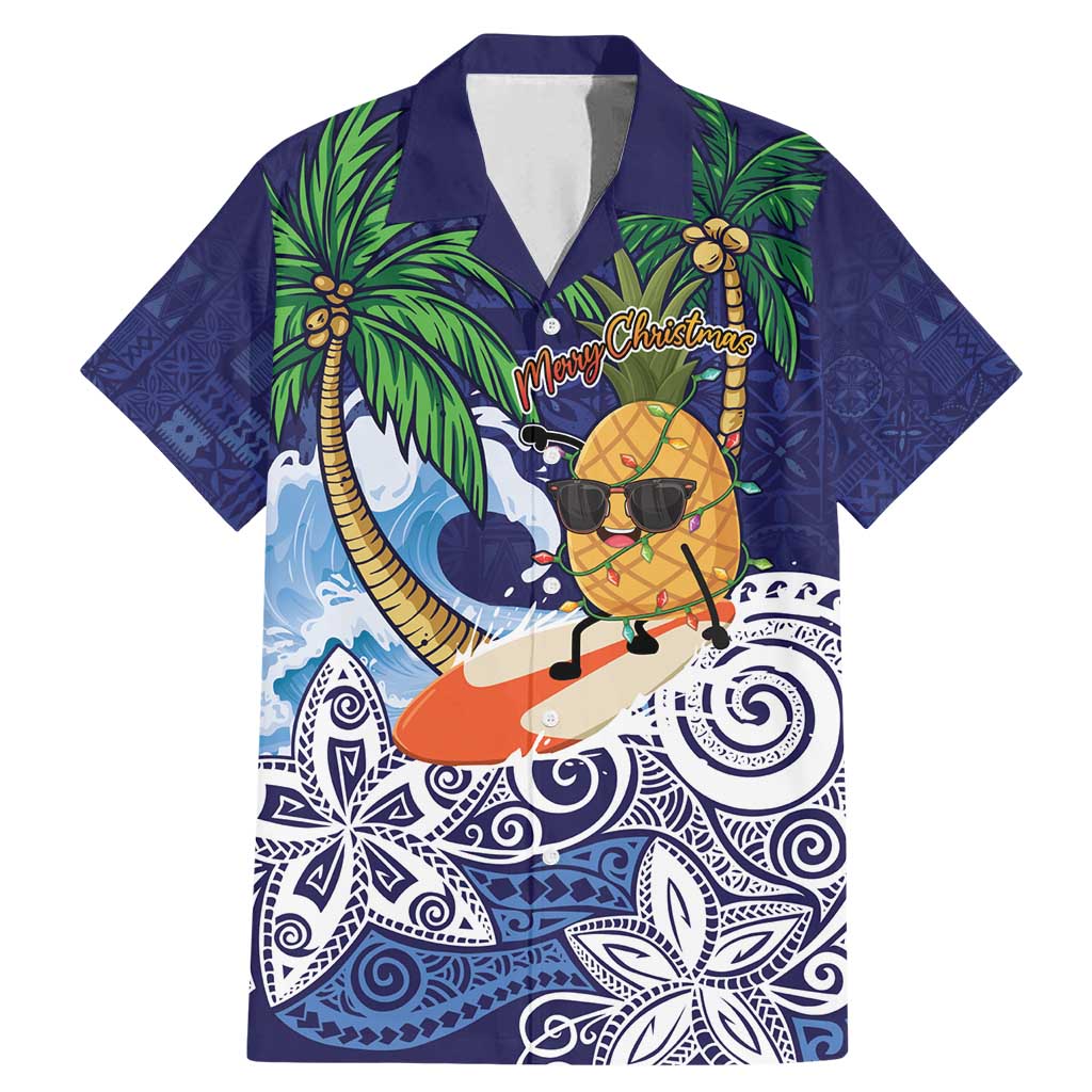 Tropical Christmas Polynesian Family Matching Mermaid Dress and Hawaiian Shirt Funny Surfing Pineapple Blue LT7 Dad's Shirt - Short Sleeve Blue - Polynesian Pride