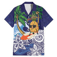 Tropical Christmas Polynesian Family Matching Mermaid Dress and Hawaiian Shirt Funny Surfing Pineapple Blue LT7 Dad's Shirt - Short Sleeve Blue - Polynesian Pride