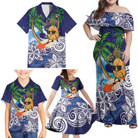 Tropical Christmas Polynesian Family Matching Off Shoulder Maxi Dress and Hawaiian Shirt Funny Surfing Pineapple Blue LT7 - Polynesian Pride