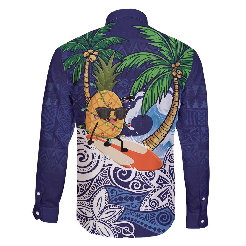 Tropical Christmas Polynesian Family Matching Off Shoulder Maxi Dress and Hawaiian Shirt Funny Surfing Pineapple Blue LT7 - Polynesian Pride
