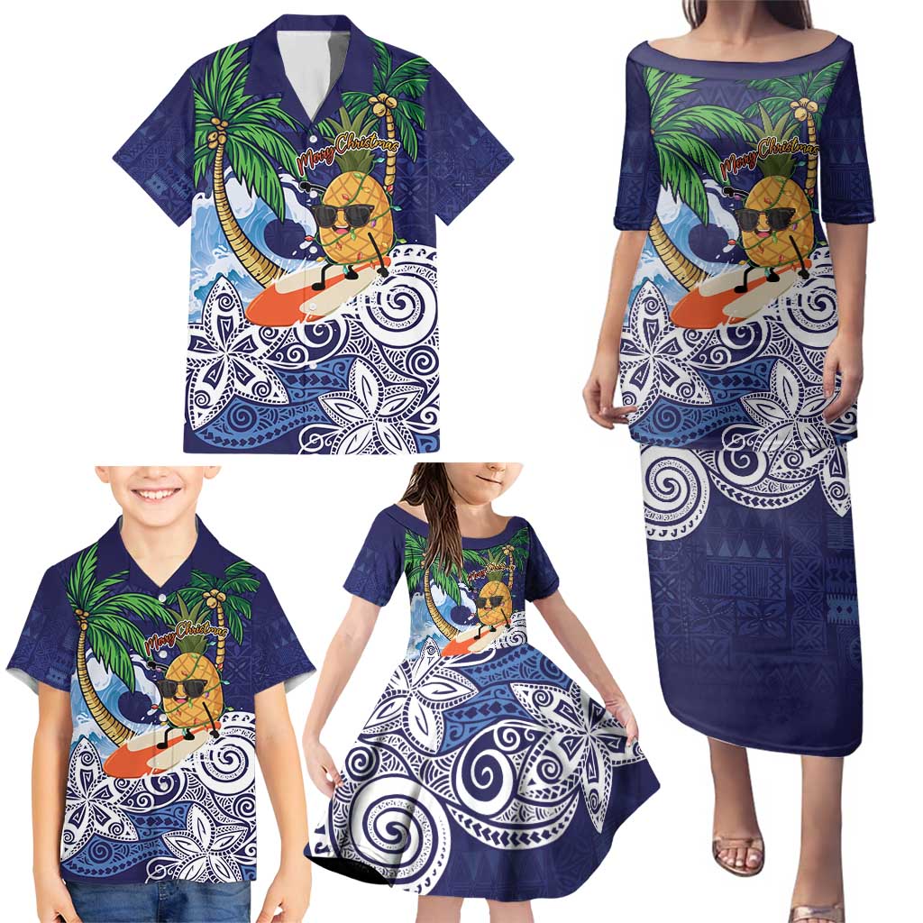 Tropical Christmas Polynesian Family Matching Puletasi and Hawaiian Shirt Funny Surfing Pineapple Blue LT7 - Polynesian Pride