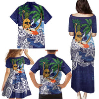 Tropical Christmas Polynesian Family Matching Puletasi and Hawaiian Shirt Funny Surfing Pineapple Blue LT7 - Polynesian Pride