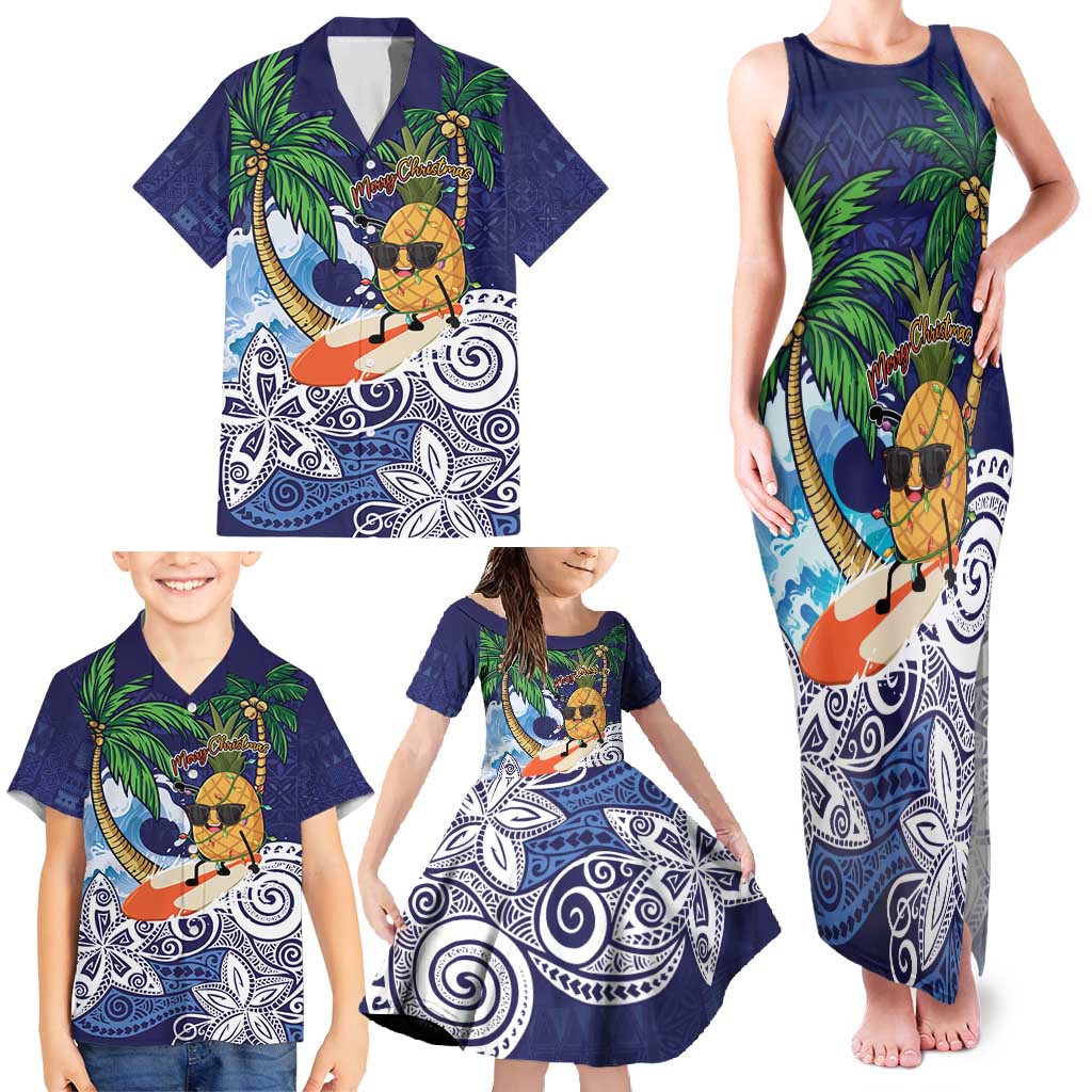 Tropical Christmas Polynesian Family Matching Tank Maxi Dress and Hawaiian Shirt Funny Surfing Pineapple Blue LT7 - Polynesian Pride