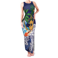 Tropical Christmas Polynesian Family Matching Tank Maxi Dress and Hawaiian Shirt Funny Surfing Pineapple Blue LT7 Mom's Dress Blue - Polynesian Pride