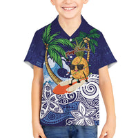 Tropical Christmas Polynesian Family Matching Tank Maxi Dress and Hawaiian Shirt Funny Surfing Pineapple Blue LT7 Son's Shirt Blue - Polynesian Pride