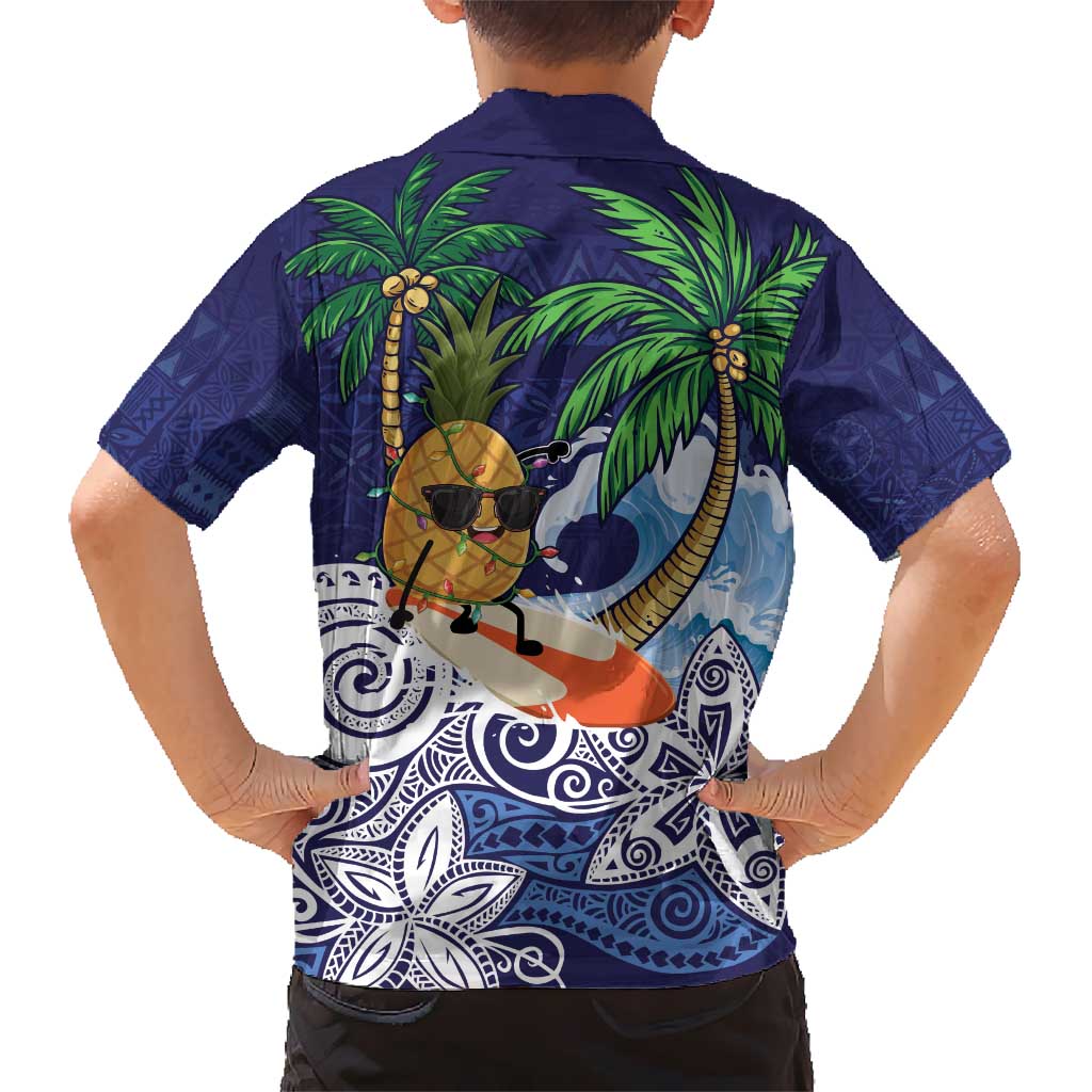Tropical Christmas Polynesian Hawaiian Shirt Funny Surfing Pineapple Blue