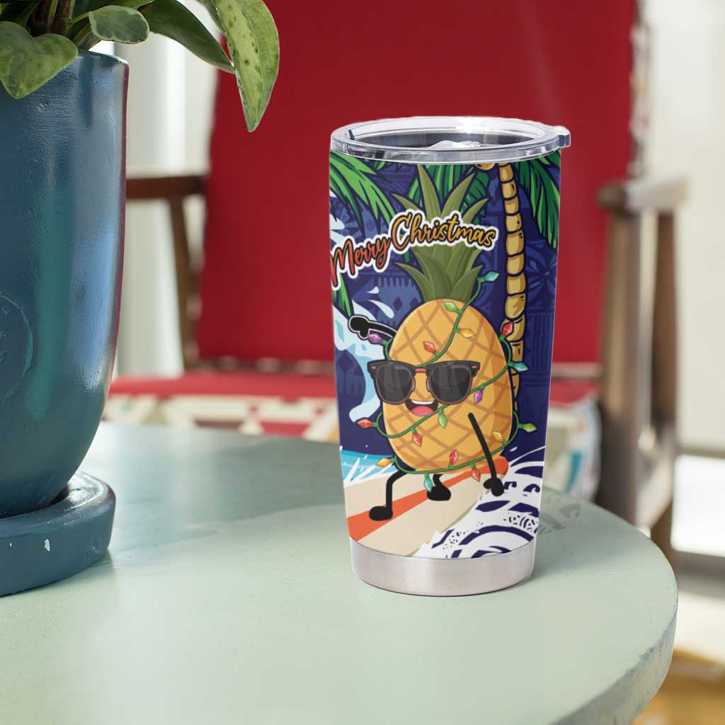 Tropical Christmas Polynesian Tumbler Cup Funny Surfing Pineapple Blue LT7 - Polynesian Pride