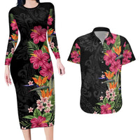 Hawaii Flowers Tribal Pattern Couple Long Sleeve Bodycon Dress and Hawaiian Shirt LT9 Art - Polynesian Pride