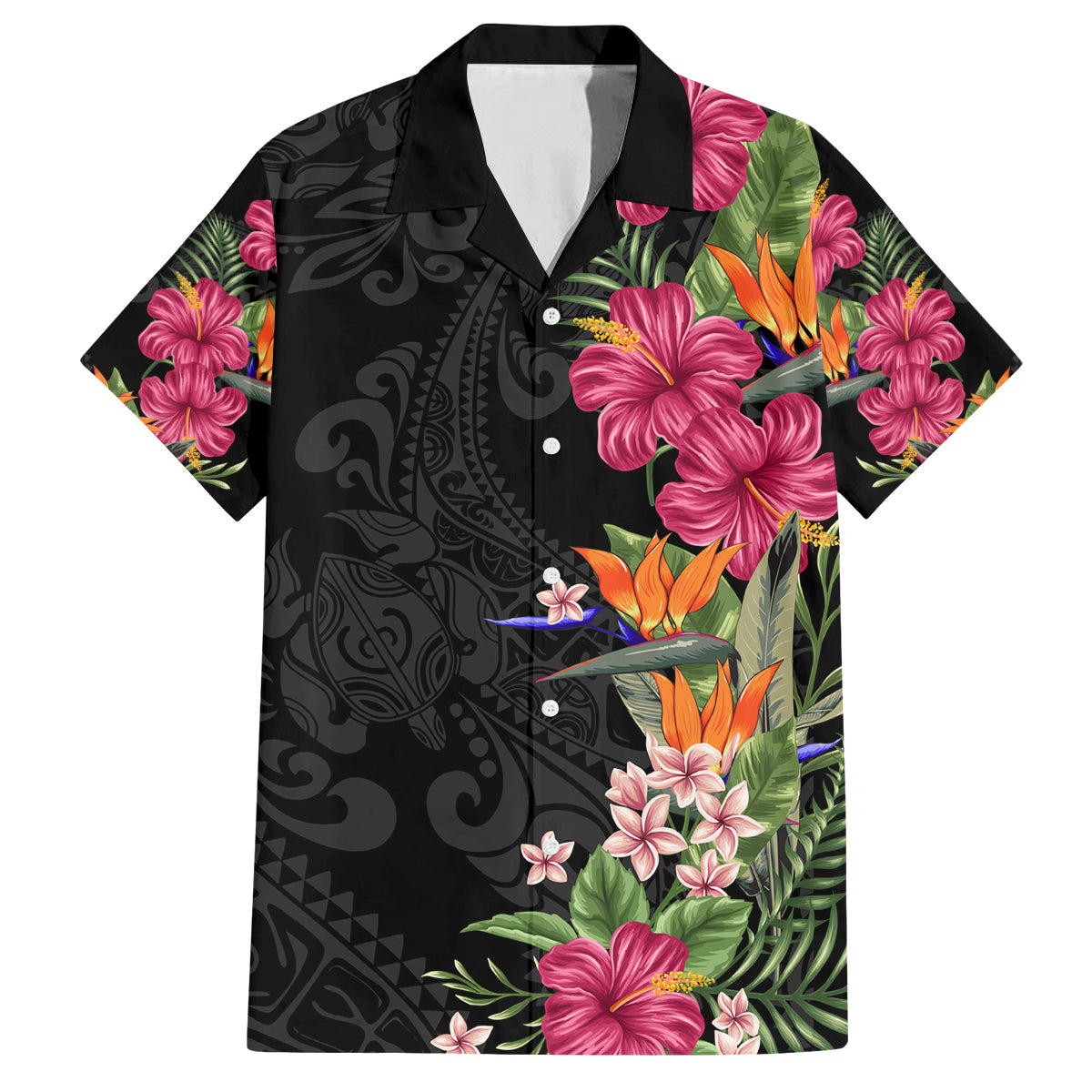 Hawaii Flowers Tribal Pattern Family Matching Tank Maxi Dress and Hawaiian Shirt LT9 Dad's Shirt - Short Sleeve Brown - Polynesian Pride