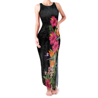 Hawaii Flowers Tribal Pattern Family Matching Tank Maxi Dress and Hawaiian Shirt LT9 Mom's Dress Brown - Polynesian Pride