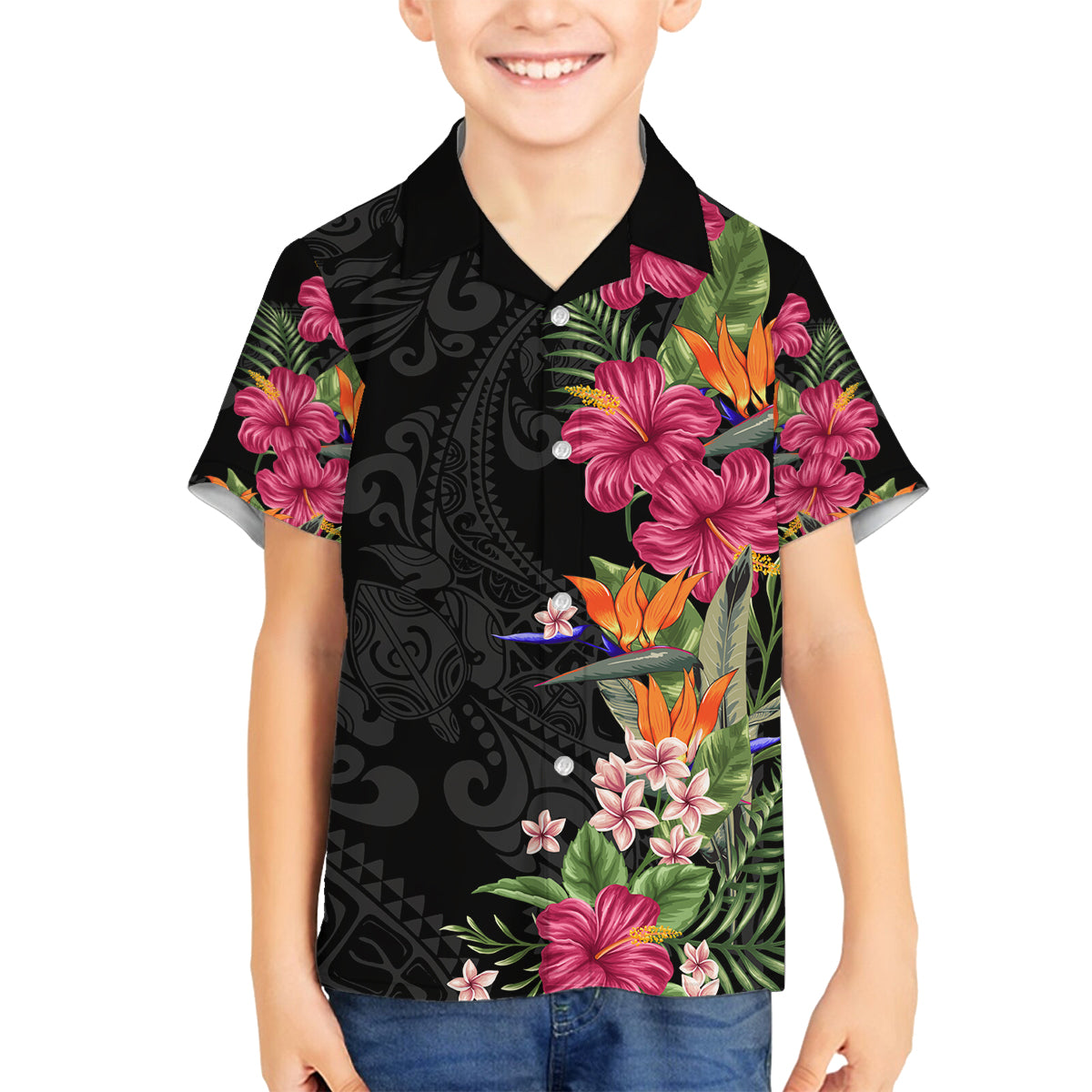 Hawaii Flowers Tribal Pattern Family Matching Tank Maxi Dress and Hawaiian Shirt LT9 Son's Shirt Brown - Polynesian Pride