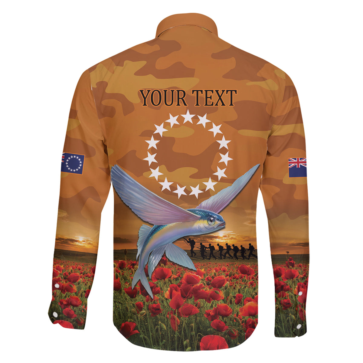 Cook Islands ANZAC Day Personalised Family Matching Off Shoulder Long Sleeve Dress and Hawaiian Shirt with Poppy Field LT9 - Polynesian Pride
