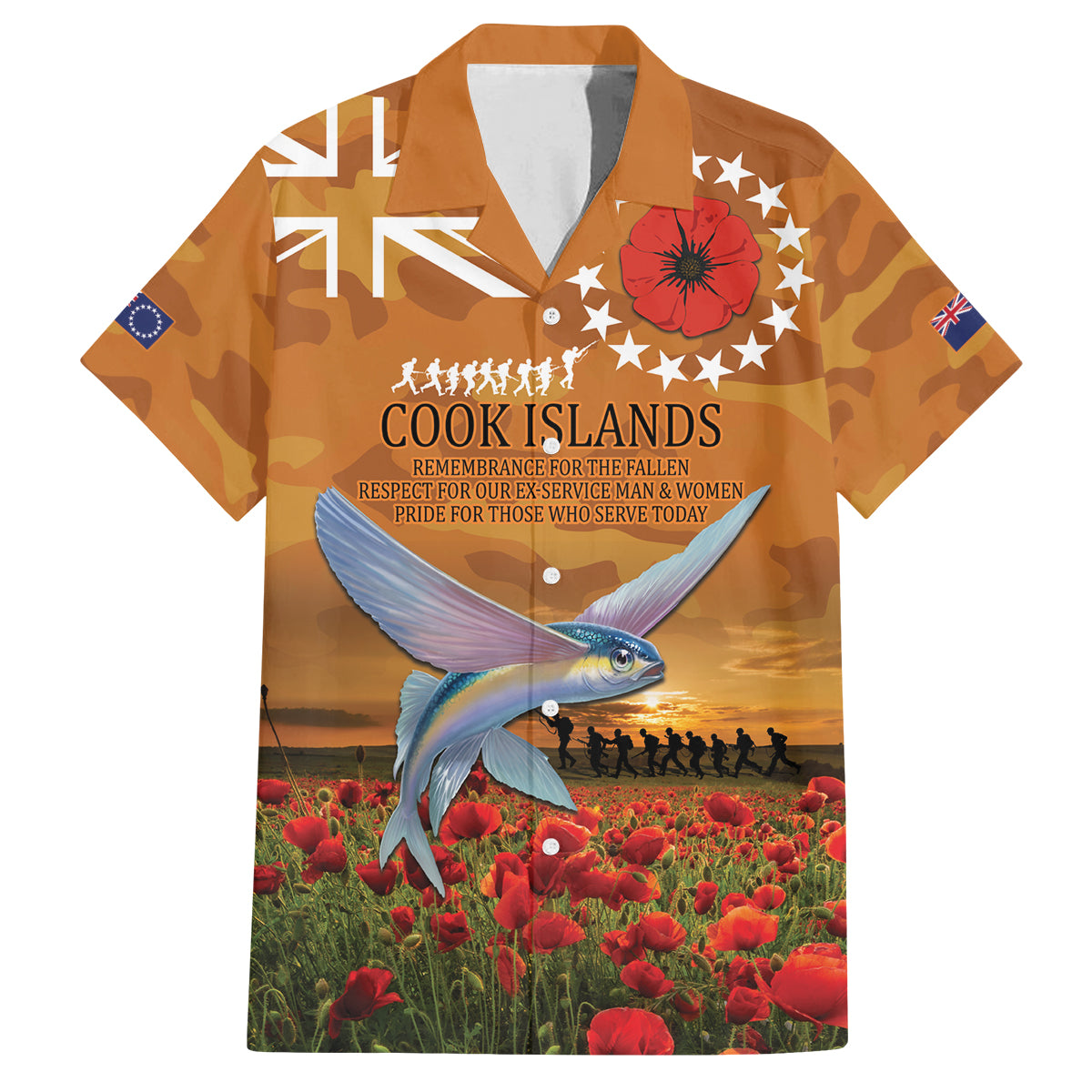 Cook Islands ANZAC Day Personalised Family Matching Off Shoulder Short Dress and Hawaiian Shirt with Poppy Field LT9 Dad's Shirt - Short Sleeve Art - Polynesian Pride