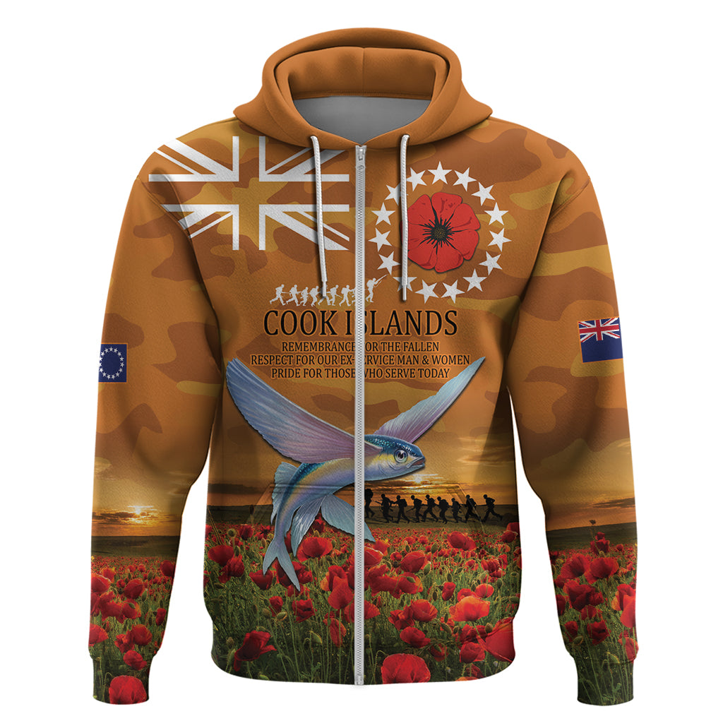 Cook Islands ANZAC Day Personalised Hoodie with Poppy Field LT9 Zip Hoodie Art - Polynesian Pride